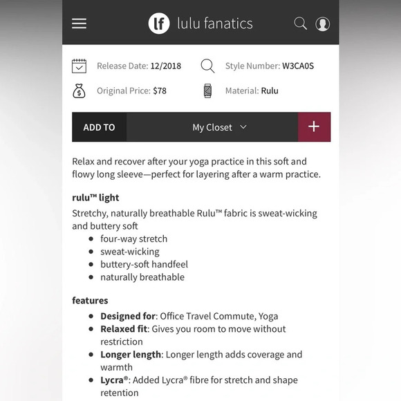 Lululemon Ease Of Mind Long Sleeve Top Soft Stretchy Jersey Knit - Picture 7 of 12